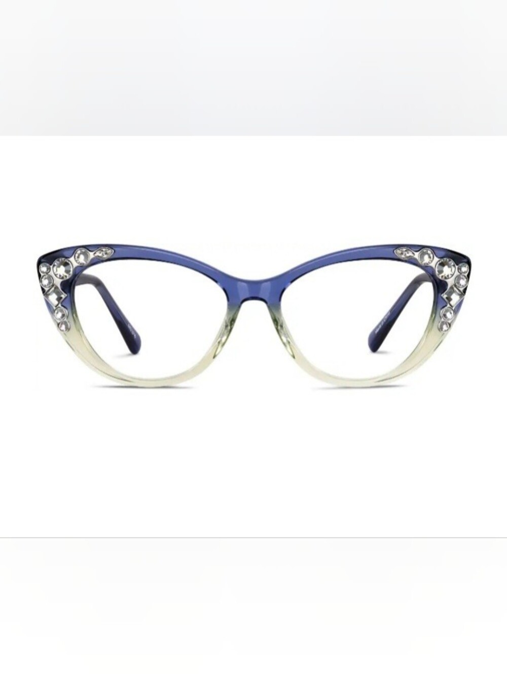 Blue and Cream Ombre Cat-Eye Glasses with Crystal Accents